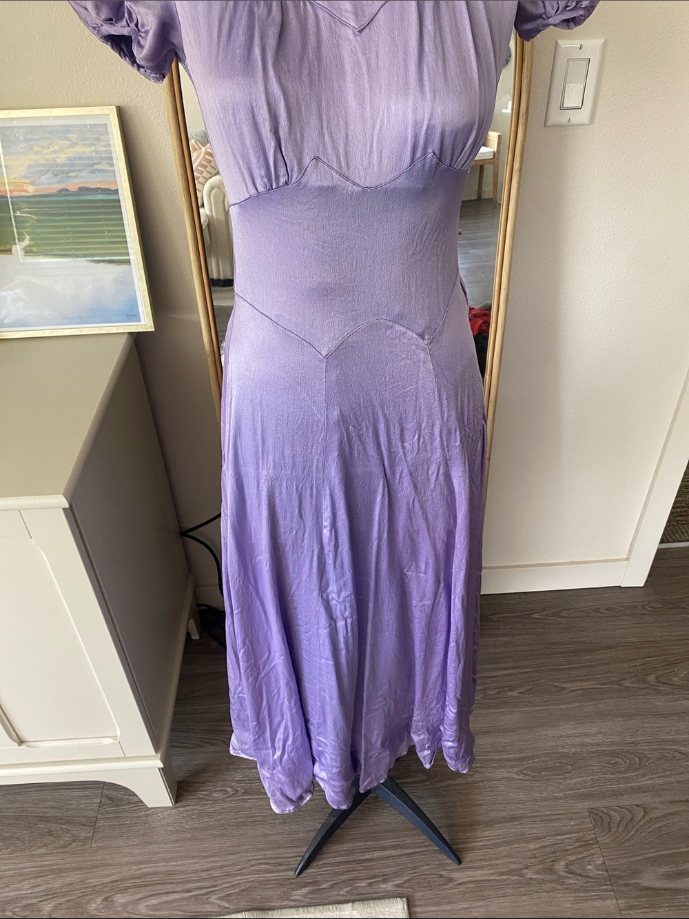 Vintage 1940s Purple Puff-Sleeve Midi Dress - Picture 3 of 16